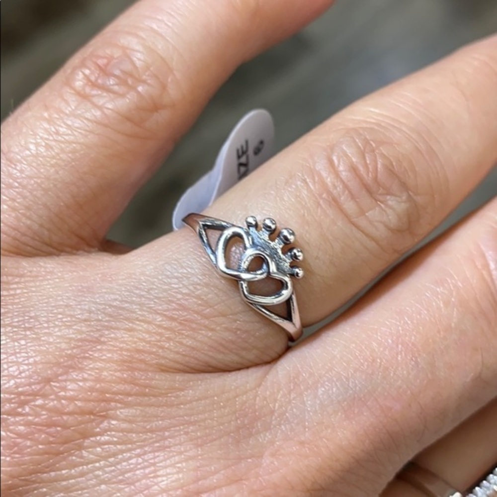 Crown Double Heart Sterling Silver Ring 5 6 7 8 9
